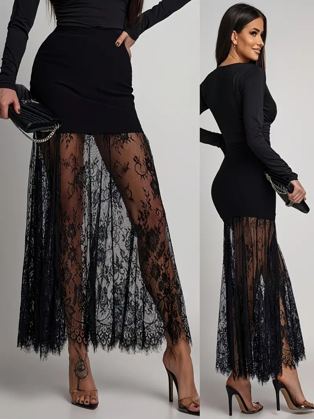 Trends Women'S Gothic Lace A-Line Maxi Skirt - High Waisted Flowy Long Skirt
